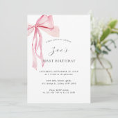 Dainty Waterverf Pink Bow Eerste Verjaardag Kaart (Staand voorkant)