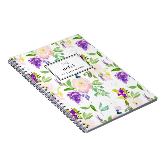 Dainty Waterverf Pioenrozen en Wisterias Pattern Notitieboek (Rechterzijde)