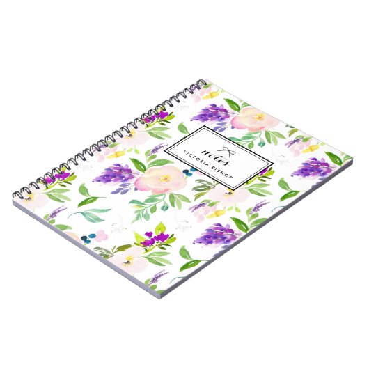 Dainty Waterverf Pioenrozen en Wisterias Pattern Notitieboek (Linkerzijde)