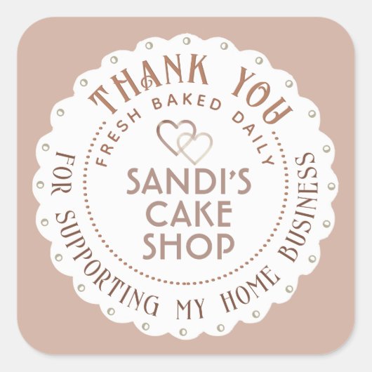 Dainty White Scallop Dank u Home Business Heart Vierkante Sticker (Voorkant)