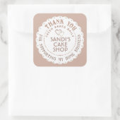 Dainty White Scallop Dank u Home Business Heart Vierkante Sticker (Tas)