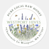 Dainty Wildbloemen Honingetiket Pure Local Raw Ronde Sticker (Voorkant)