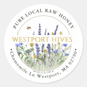 Dainty Wildbloemen Honingetiket Pure Local Raw Ronde Sticker