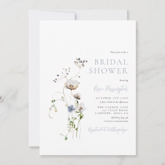 Dainty Wildflower Dusty Blue Vrijgezellenfeest Kaart (Voorkant)