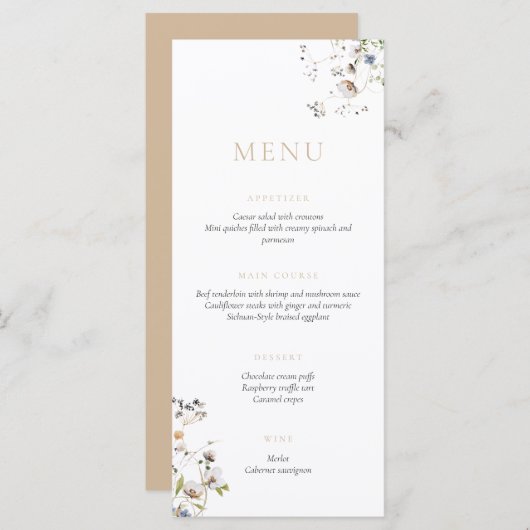 Dainty Wildflower Soft Tan Menu (Voorkant / Achterkant)