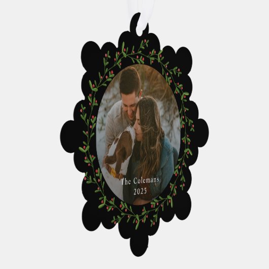 Dainty Wreath Foto Ornament Kerst Kaart (Rechts)