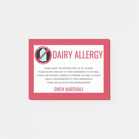 Dairy Allergy Alert Restaurant Chef Custom Post-it® Notes (Voorkant)