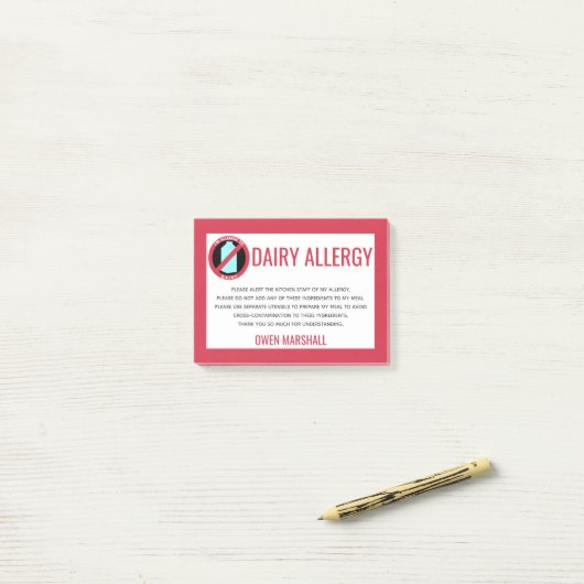 Dairy Allergy Alert Restaurant Chef Custom Post-it® Notes (Op bureau)