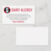 Dairy Allergy Alert Restaurant Chef Kaart Visitekaartje (Voorkant / Achterkant)