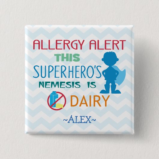 Dairy Allergy Alert Superheld Boy Button (Voorkant)