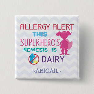 Dairy Allergy Alert Superheld Girl Pink Silhouette Vierkante Button 5,1 Cm
