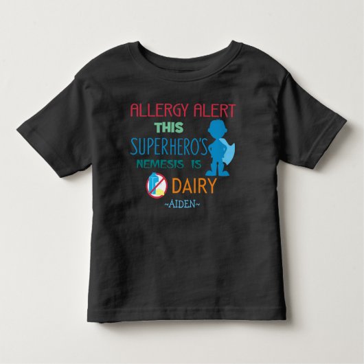 Dairy Allergy Alert Superhero Boy Silhouette Kinder Shirts (Voorkant)