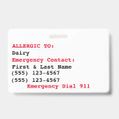 Dairy Allergy Badge - Customize Emergency Info (Achterkant)