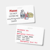 Dairy Allergy Badge - Customize Emergency Info (Voor- en achterkant)