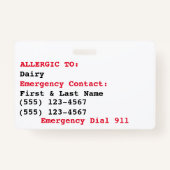 Dairy Allergy Badge - Customize Emergency Info (Achterkant)