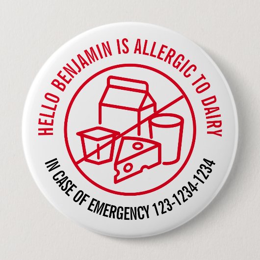 Dairy Allergy Badge Ronde Button 4,0 Cm (Voorkant)