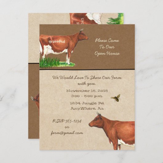 Dairy Boerderij Tour Uitnodiging Guernsey Koe (Voorkant / Achterkant)