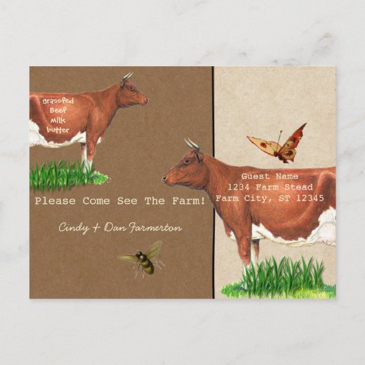 Dairy Boerderij Tour Uitnodiging Guernsey Koe (Achterkant)