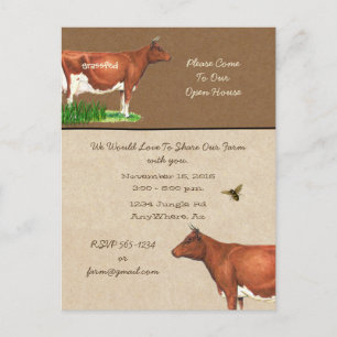 Dairy Boerderij Tour Uitnodiging Guernsey Koe Briefkaart