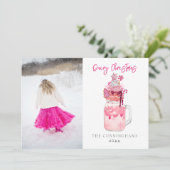 Dairy Kerst Roze Milkshake Feestdagenkaart (Staand voorkant)