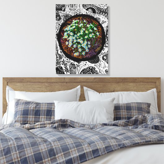 Daiseys in de wei. Abstract Lijst Canvas Afdruk (Insitu (Slaapkamer))