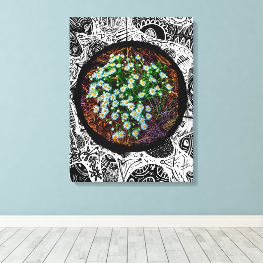 Daiseys in de wei. Abstract Lijst Canvas Afdruk (Insitu (Houten vloer))
