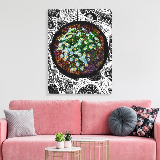 Daiseys in de wei. Abstract Lijst Canvas Afdruk (Insitu (Woonkamer))