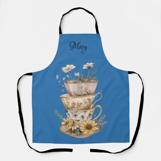Daisies and Tea Cups Apron Schort (Voorkant)