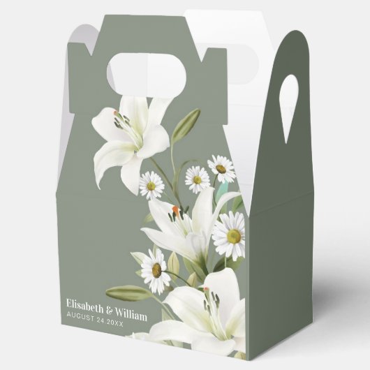 Daisies and White Lilies Green Background Fa Bedankdoosjes (Geopend)