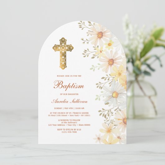 Daisies Arch Doop Kaart (Staand voorkant)