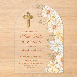 Daisies Arch Eerste Communie Acryl Uitnodigingen