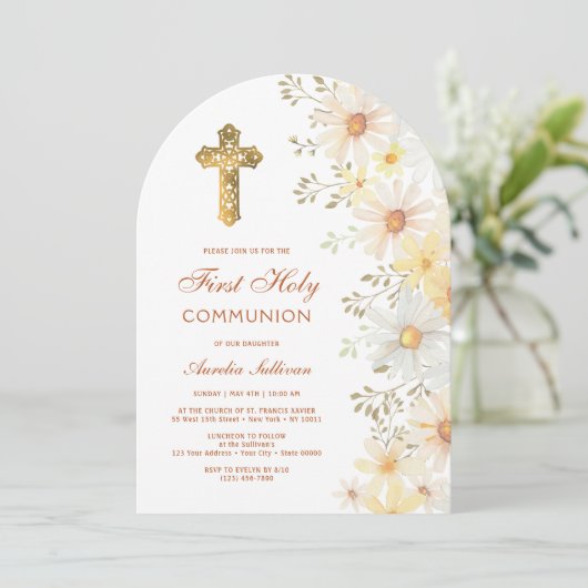 Daisies Arch eerste communie uitnodiging (Staand voorkant)