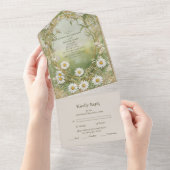 Daisies Art Nouveau Ivoor Green Wedding All In One Uitnodiging (Afscheurbaar)