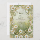 Daisies Art Nouveau Ivoor Green Wedding Save The Date (Voorkant)