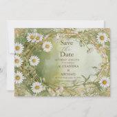 Daisies Art Nouveau Ivoor Green Wedding Save The Date (Voorkant)