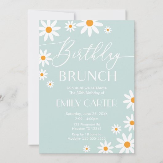Daisies Birthday Brunch Party Invitation Kaart (Voorkant)