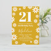 Daisies Birthday Party mustard Invitation Kaart (Staand voorkant)