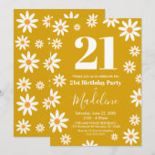 Daisies Birthday Party mustard Invitation Kaart (Voorkant / Achterkant)