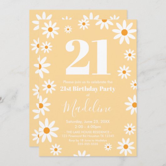 Daisies Birthday Party spring Invitation Kaart (Voorkant / Achterkant)