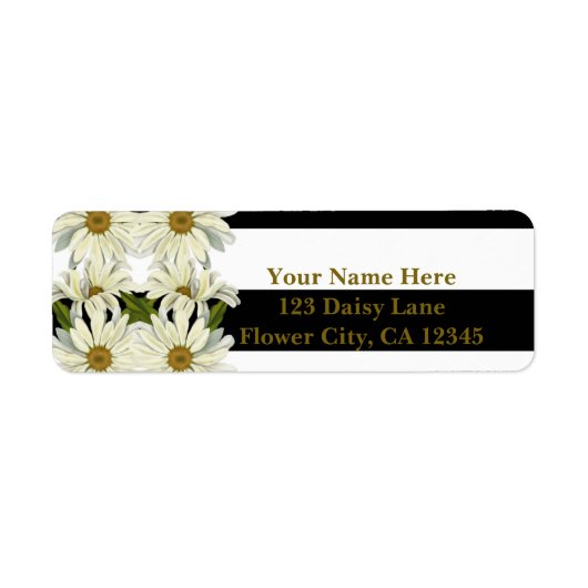 Daisies & Black White Stripes Modern Floral Etiket (Voorkant)