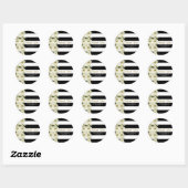 Daisies & Black White Stripes Modern Floral Ronde Sticker (Vel)