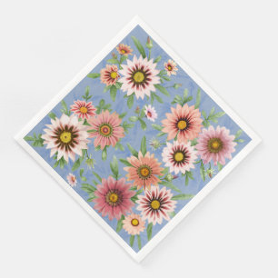 Daisies Blauw en Roze Bloemen Botanisch Kunstpatro Servet