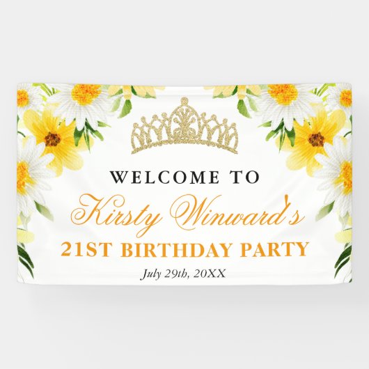 Daisies Bloemen Welkom Verjaardagsfeest Spandoek (Horizontaal)