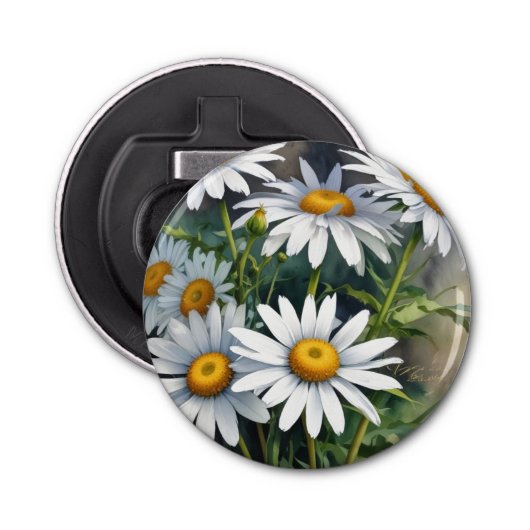 Daisies Bloemenbos Elegante Waterverf Button Flesopener (Voorkant)
