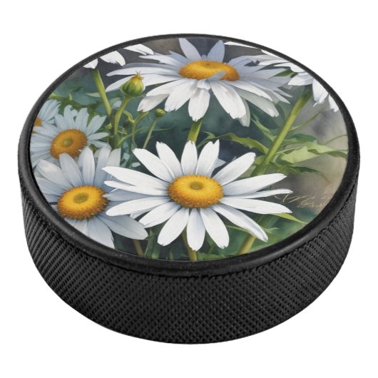 Daisies Bloemenbos Elegante Waterverf Hockey Puck (3/4)