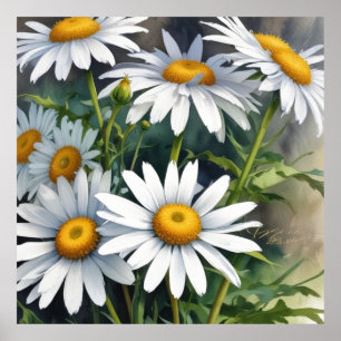 Daisies Bloemenbos Elegante Waterverf Poster