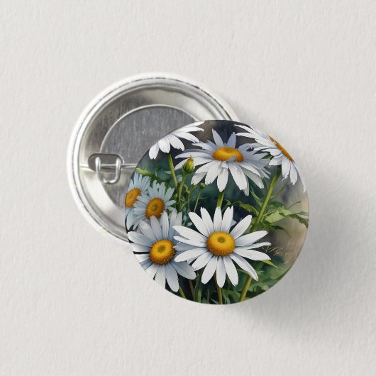 Daisies Bloemenbos Elegante Waterverf Ronde Button 3,2 Cm (Voorkant /achterkant)