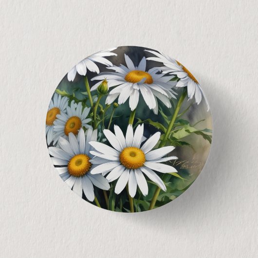 Daisies Bloemenbos Elegante Waterverf Ronde Button 3,2 Cm (Voorkant)