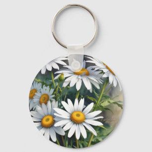 Daisies Bloemenbos Elegante Waterverf Sleutelhanger