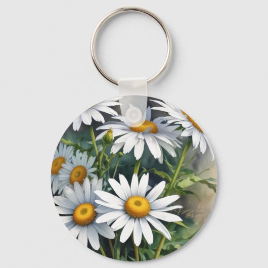Daisies Bloemenbos Elegante Waterverf Sleutelhanger (Voorkant)